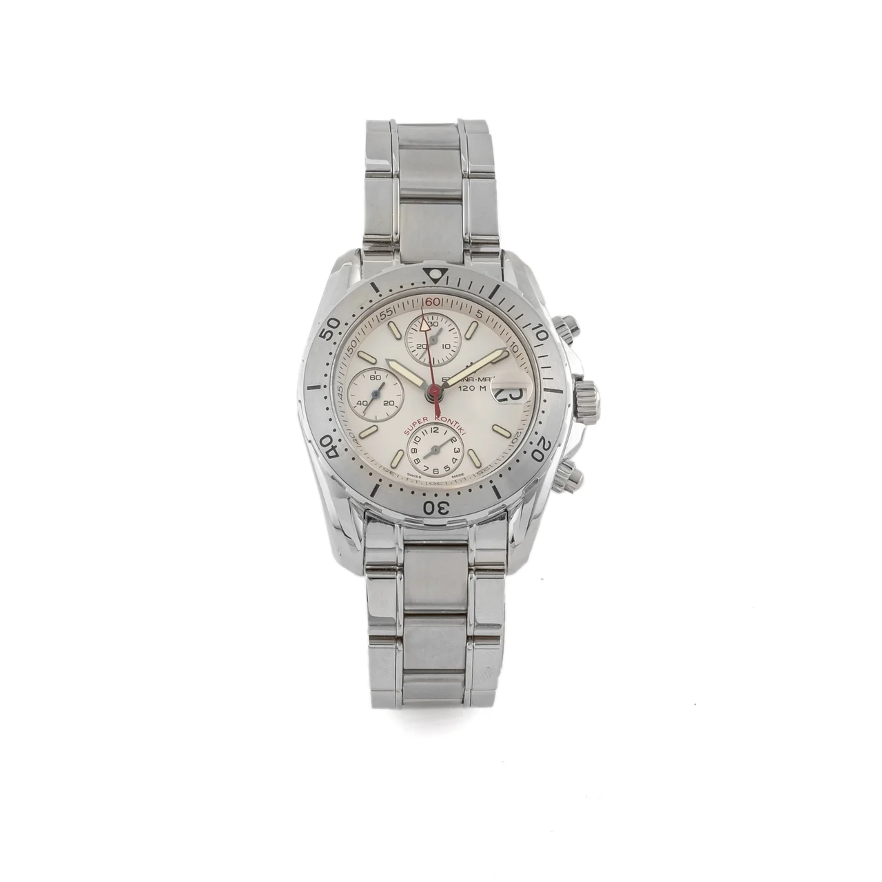 Eterna Watch Ref. 1578.41, self-winding, chronograph, minute and hour counters, date, calibre Valjoux 7750; “Super KonTiki”; stainless steel; “ ” kol saati