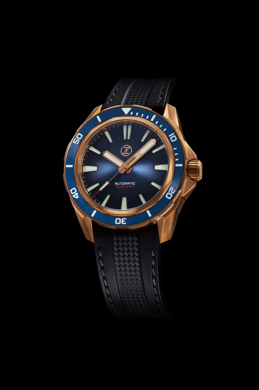 Zelos Swordfish Bronze 300m Diver Seiko NH35 'Cobalt Blue' 22 mm kol saati