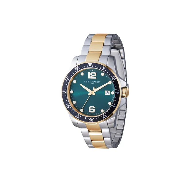 NATION Éclat Two Tone Steel and Gold Watch with Green Dial CNI.0032 kol saati