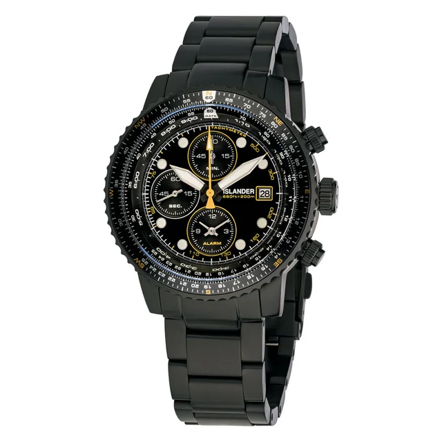 Islander Calverton Flight Chronograph Alarm Watch in IP Black #ISL-326 kol saati