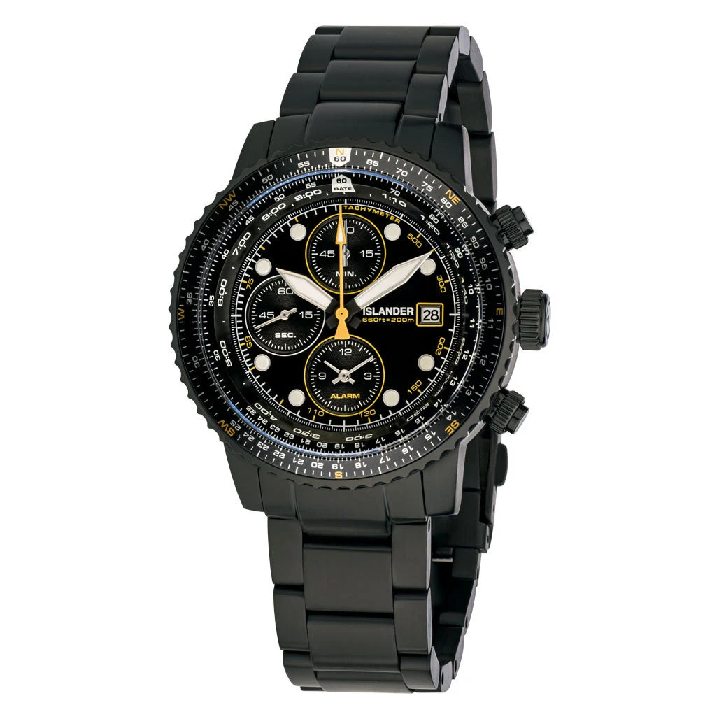 Islander Calverton Flight Chronograph Alarm Watch in IP Black #ISL-326 kol saati