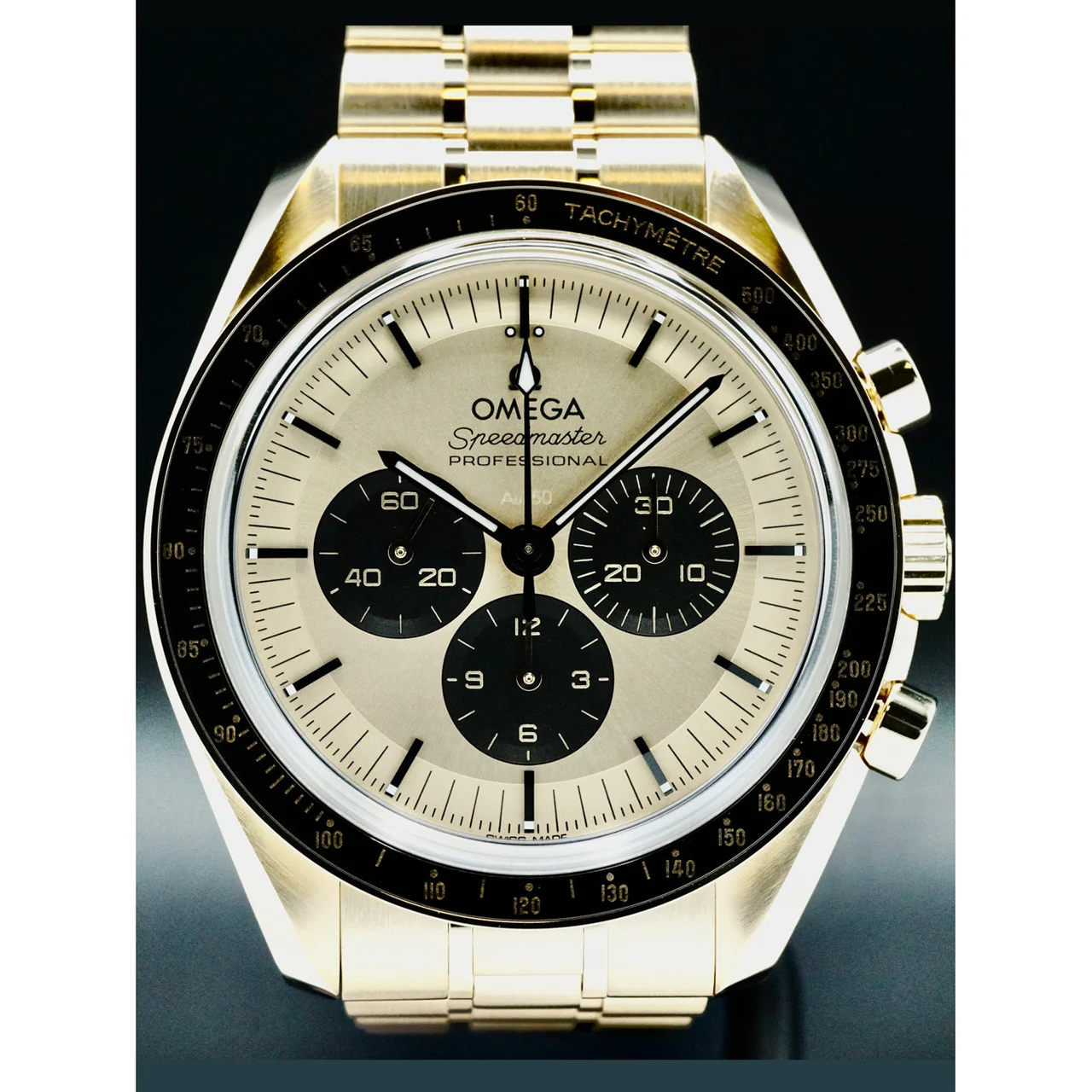 OMEGA Speedmaster Moonwatch Professional Master Chronometer Moonshine Gold Dial on Bracelet 210000068980 42 mm kol saati