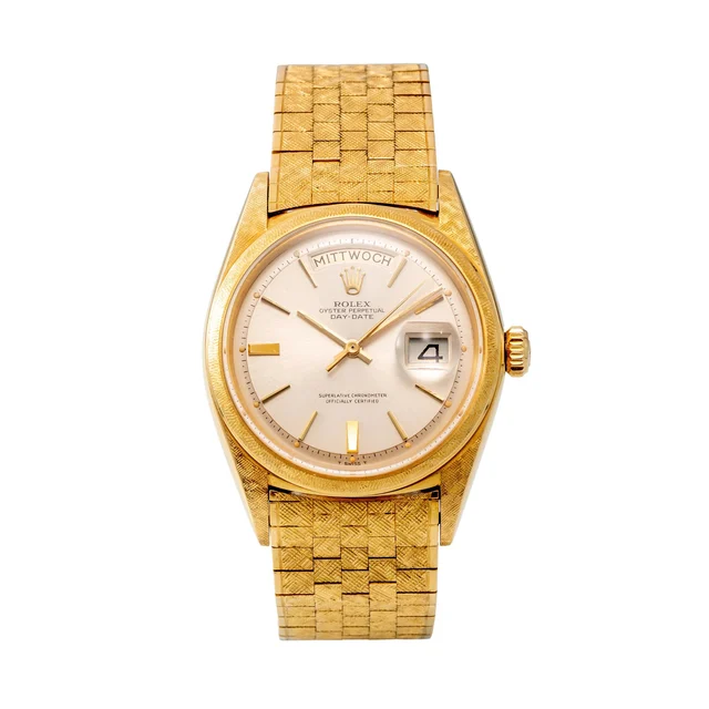 Rolex ROLEX REF. 1806, DAY-DATE, 18K ROSE GOLD, FLORENTINE FINISH, BLACK GILT DIAL, WITH R