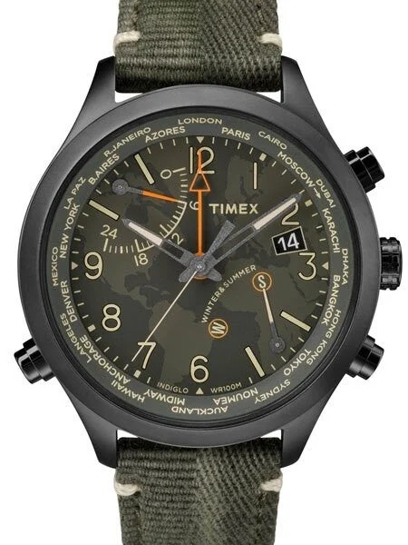 Timex Waterbury Quartz World Time Watch with INDIGLO Night-Light #TW2R43200VQ kol saati