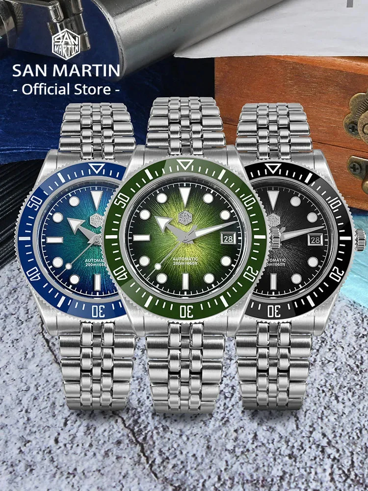 Tandorio San Martin Diver SN0148G 40mm Miyota 9015 Automatic Enamel Sunburst Dial 20bar Ar Sapphire BGW9 Lume 14:100013777#Sunburst Gray 40 mm kol saati