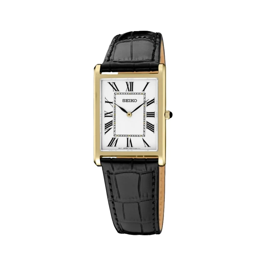 Seiko Essentials Gold-Tone 39mm - White on Leather Strap SWR104 39 mm kol saati