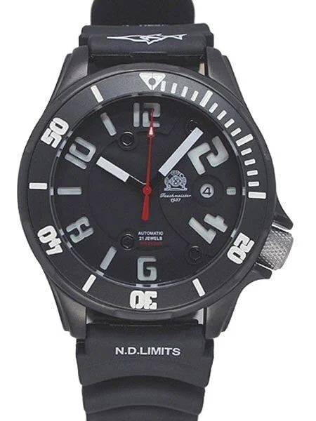 Tauchmeister Black PVD Divers Watch with Off-Set Crown T0220A kol saati