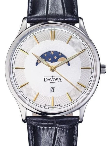 Davosa Flatline Moon Phase Quartz Watch with White Dial #16249635 kol saati