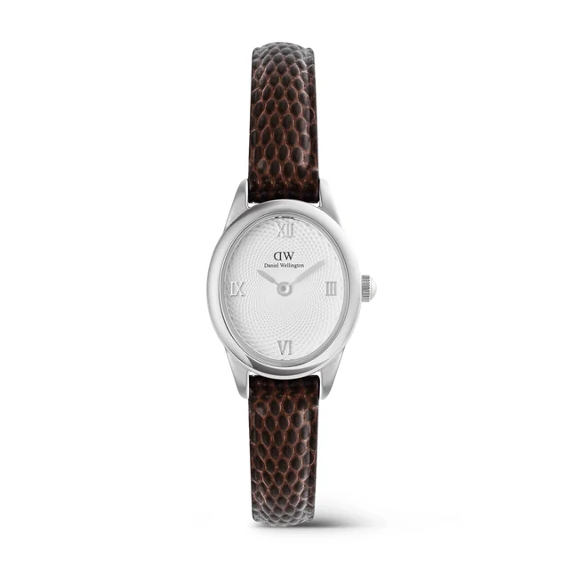 DANIEL WELLINGTON Ophelia Mini Dark Brown Lizard White Guilloché Silver DW00100888 kol saa