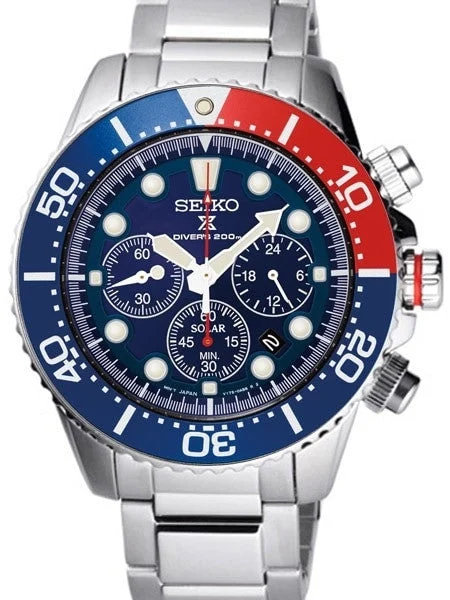 Seiko Solar Quartz Chronograph with Stop-Watch and 24-hour Sub-Dial #SSC019 43 mm kol saati