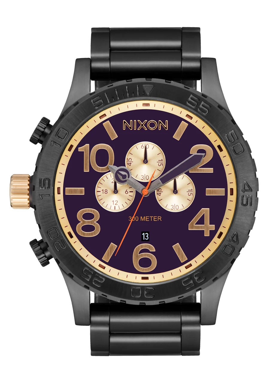 Nixon US Chrono - Gunmetal / Blackberry / Gold A1389-5270-00 51 mm kol saati