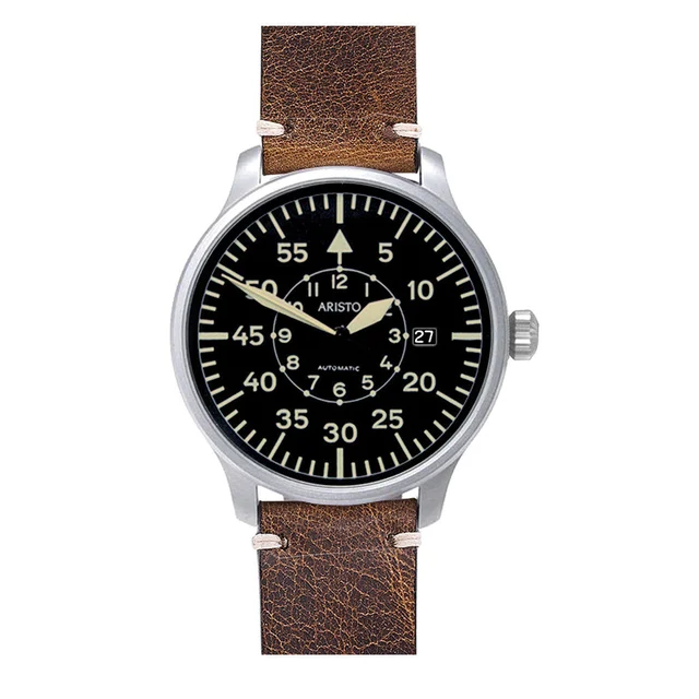 Aristo Vintage Flieger with Swiss Automatic Movement and Black Dial #7H117 kol saati