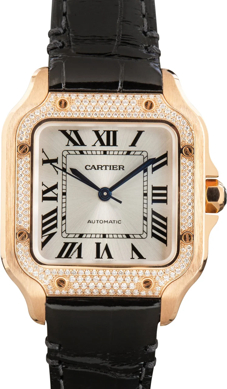 Cartier Santos de Watch Ref WJSA0012 18k Rose Gold Medium Model kol saati