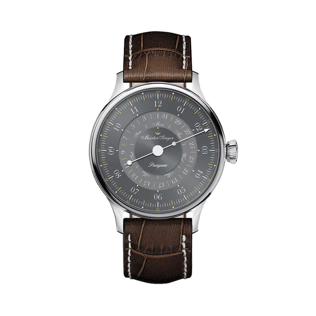 Meistersinger Pangaea Day Date Automatic 40mm - Grey on Brown Calf Leather PDD365927G kol