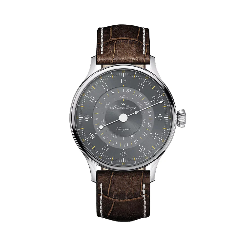 Meistersinger Pangaea Day Date Automatic 40mm - Grey on Brown Calf Leather PDD365927G 40 mm kol saati