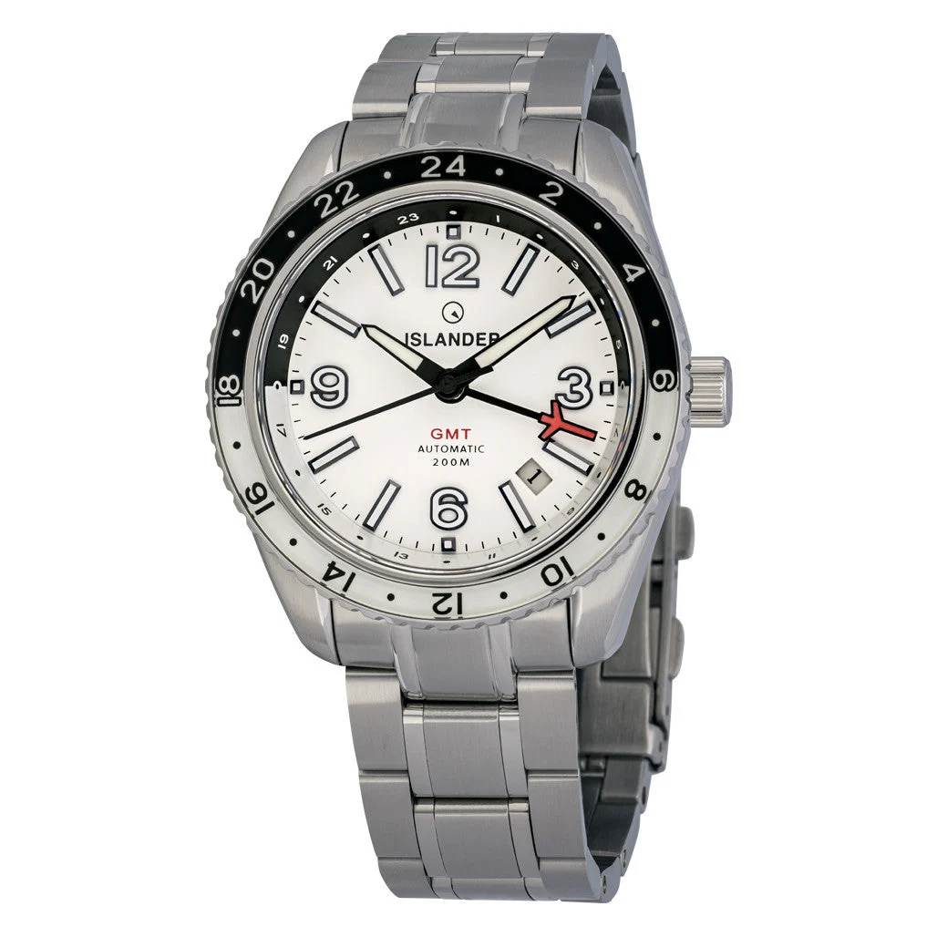Islander Republic Traveler GMT Watch with White Dial #ISL-275 40 mm kol saati