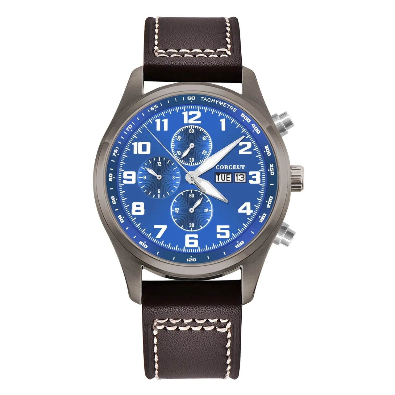 Tandorio Watches (Not Available)Quartz Chronograph Watch Corgeut 9003 44mm Date Month MIYOTA OS00 Multi-function Watch Mineral 1005008769214113-Blue 44 mm kol saati