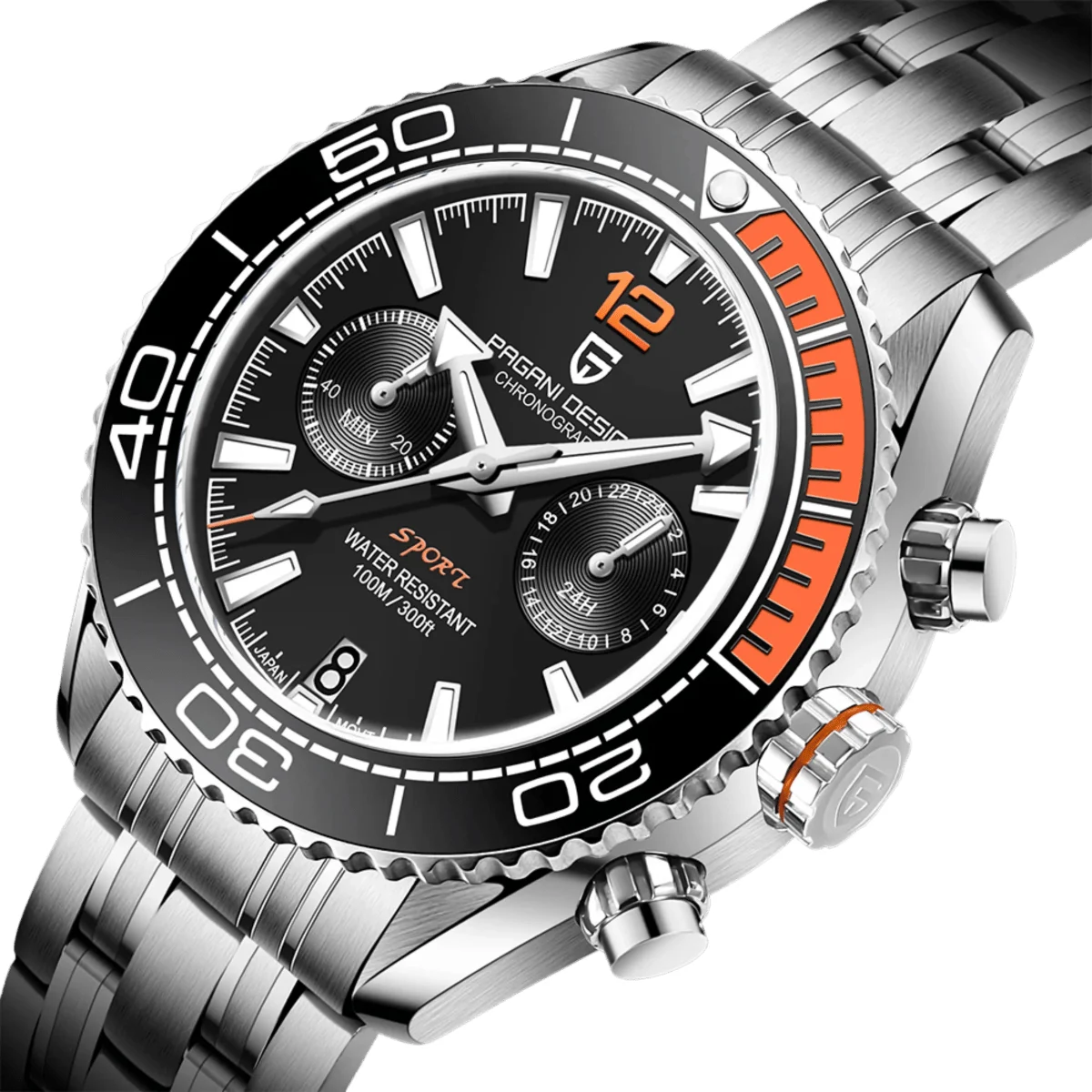 Pagani Design 14:201447598#Steel Strip Orange;200007763:201336100 42 mm kol saati