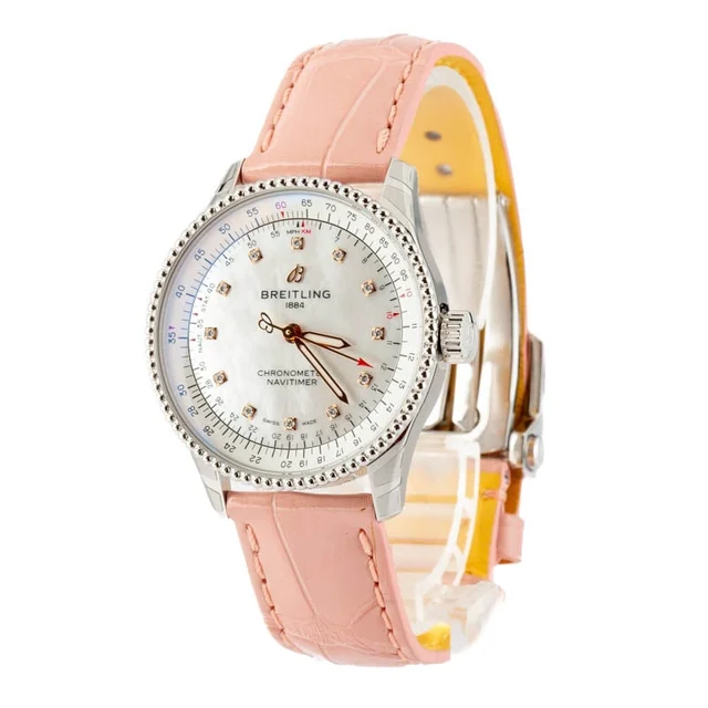 Breitling Navitimer Automatic 35 Steel on Pink Leather Strap A17395211A1P4 kol saati