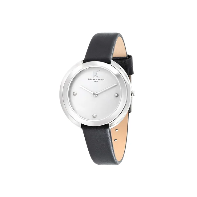 MONTMARTRE Silver Watch with Black Leather Strap CMC.8000 kol saati