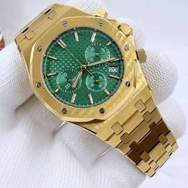 Tandorio Yellow Gold Quartz Royal Oak Octagon Watch Customized LOGO Chronograph 41mm Japan