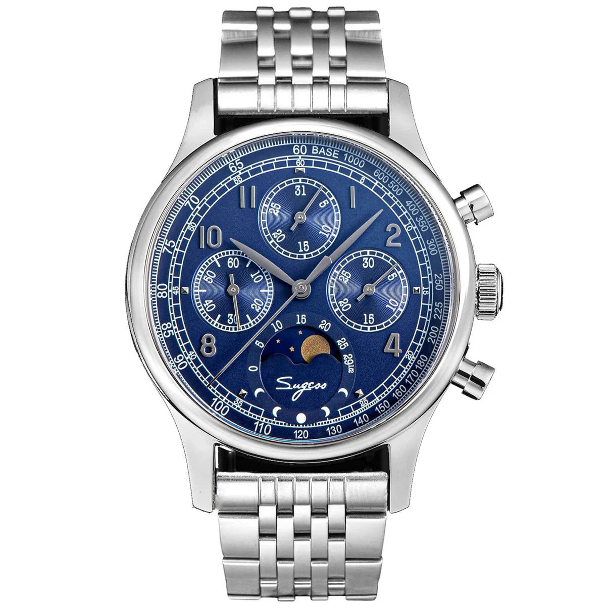 Sugess MoonPhase Master S389-2 Deep Blue Swan Neck Regulator Bracel 41 mm kol saati