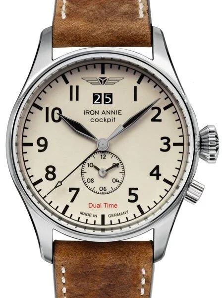 Iron Annie Big Date, Dual Time Pilot Watch with Luminous Dial #5140-5 kol saati
