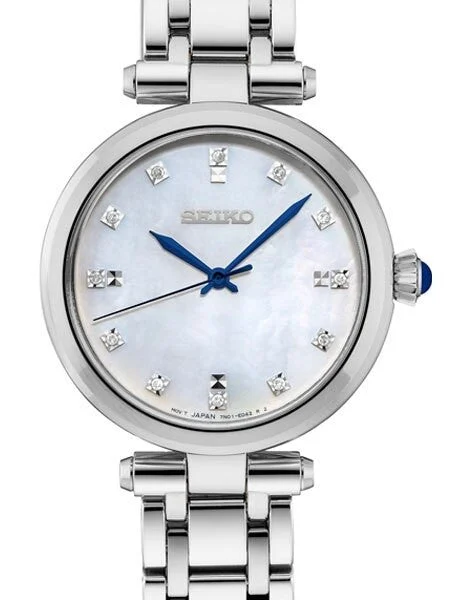 Seiko Quartz Dress Watch with with 12 Diamond Hour Markers, Mother of Pearl Dial #SRZ529 k