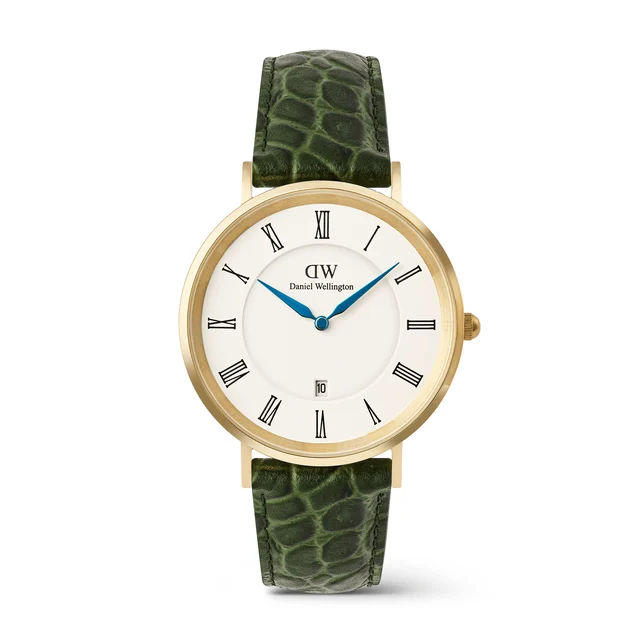 DANIEL WELLINGTON Classic Roman Numerals Date Dark Green Croc Belly Gold DW00100917 kol sa