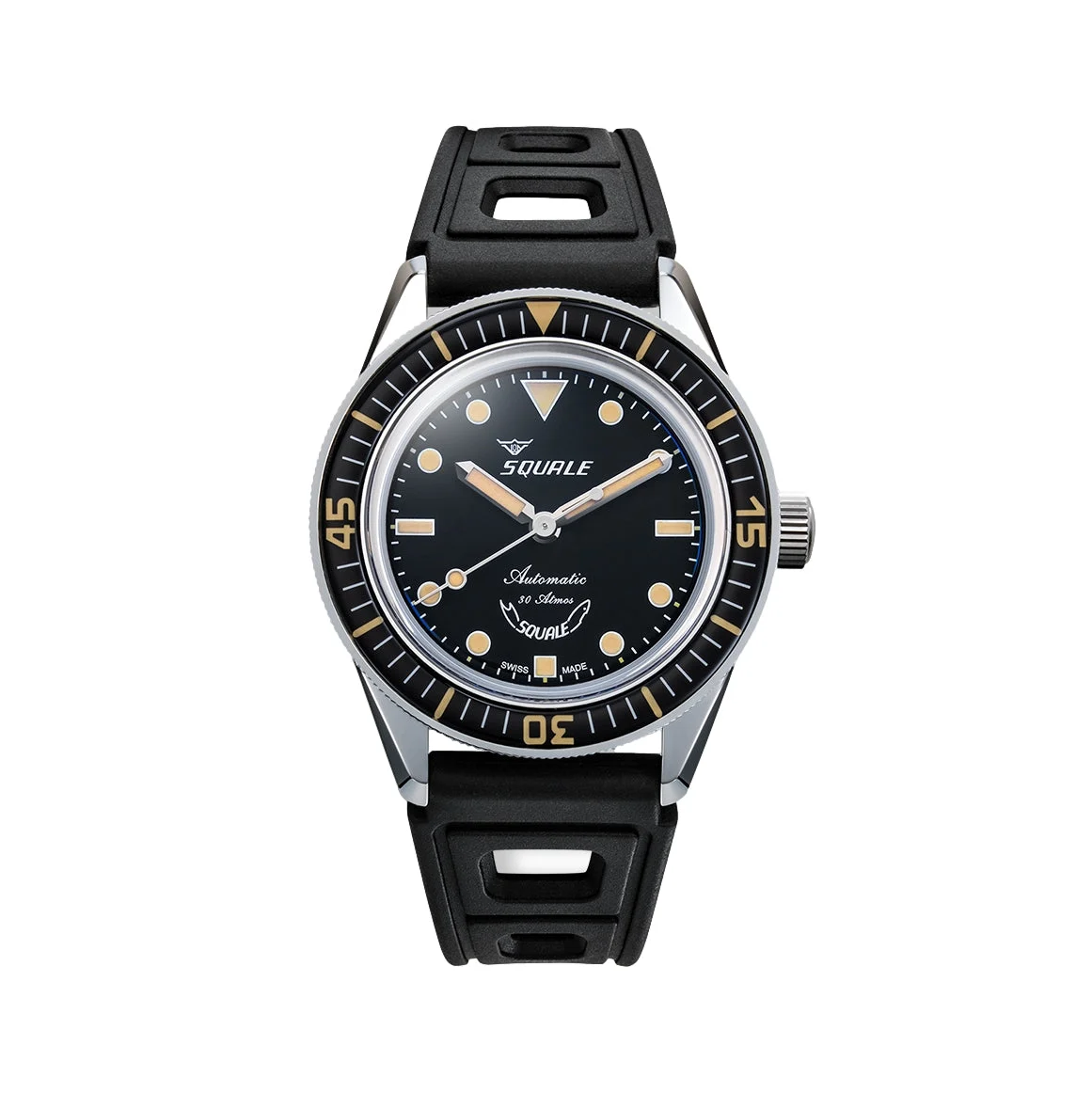 Squale Legend 37mm - Black on Rubber Strap SUB-37BKBK.BR 37 mm kol saati