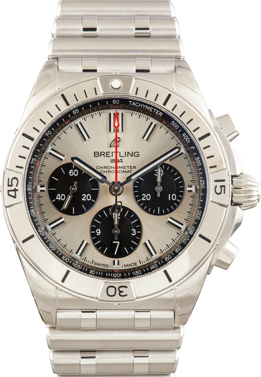 Breitling Silver Dial Chronomat B01 42 Stainless Steel AB0134101G1A1 42 mm kol saati
