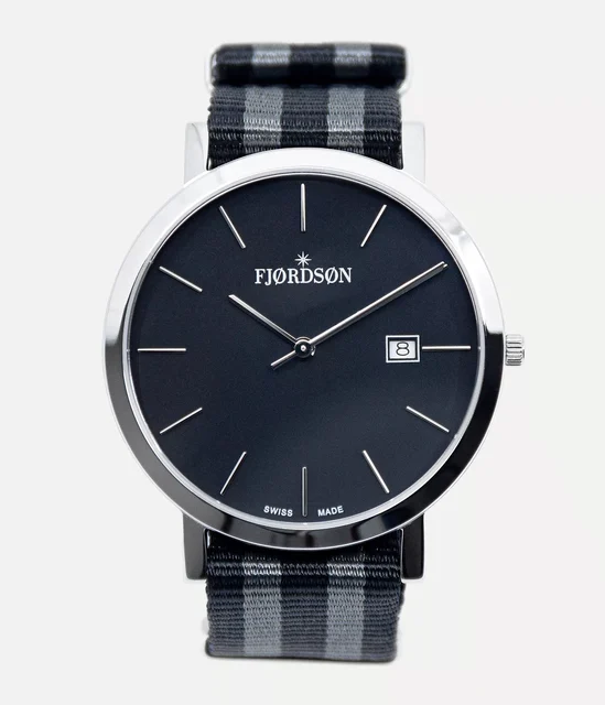 Fjordson Black Dial With Black/Grey Nato Strap - Watch #9142 | Black Dial With Black/Grey