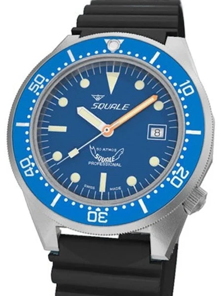 Squale Scratch and Dent - 500 Meter Swiss Made Automatic Dive Watch with Blue Dial #1521-026M-BLR 2 SND371 42 mm kol saati