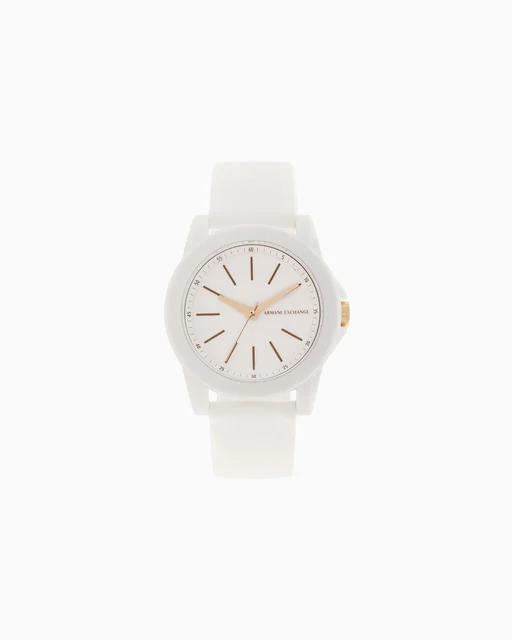 Armani Exchange Three-Hand White Silicone Watch and Luggage Tag Gift Set AX7126 kol saati