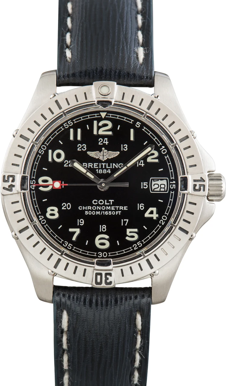 Breitling Stainless Steel Colt Black Dial A74350 38 mm kol saati