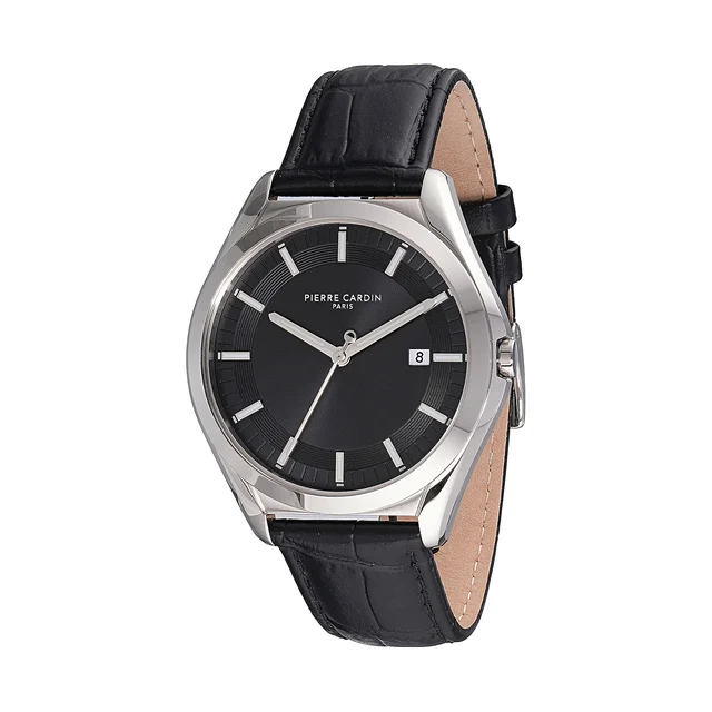 VAUGIRARD Men’s 42mm Classic Watch - Silver Case, Black Dial with Black Leather Strap CF.1