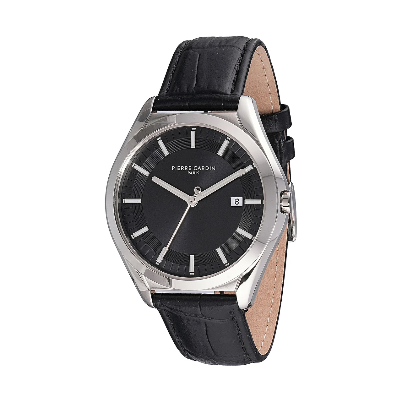 VAUGIRARD Men’s 42mm Classic Watch - Silver Case, Black Dial with Black Leather Strap CF.1005.LB 42 mm kol saati