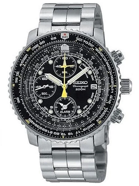 Seiko Scratch and Dent - SND991 Quartz Flightmaster Chronograph Watch with Alarm Function kol saati