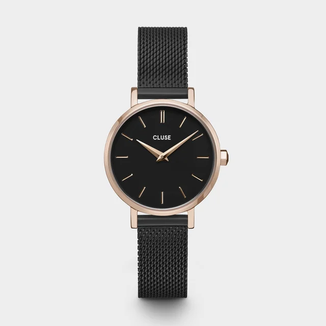 CLUSE Boho Chic Petite Watch Mesh, Full Black, Rose Gold Colour CW0101211004 kol saati