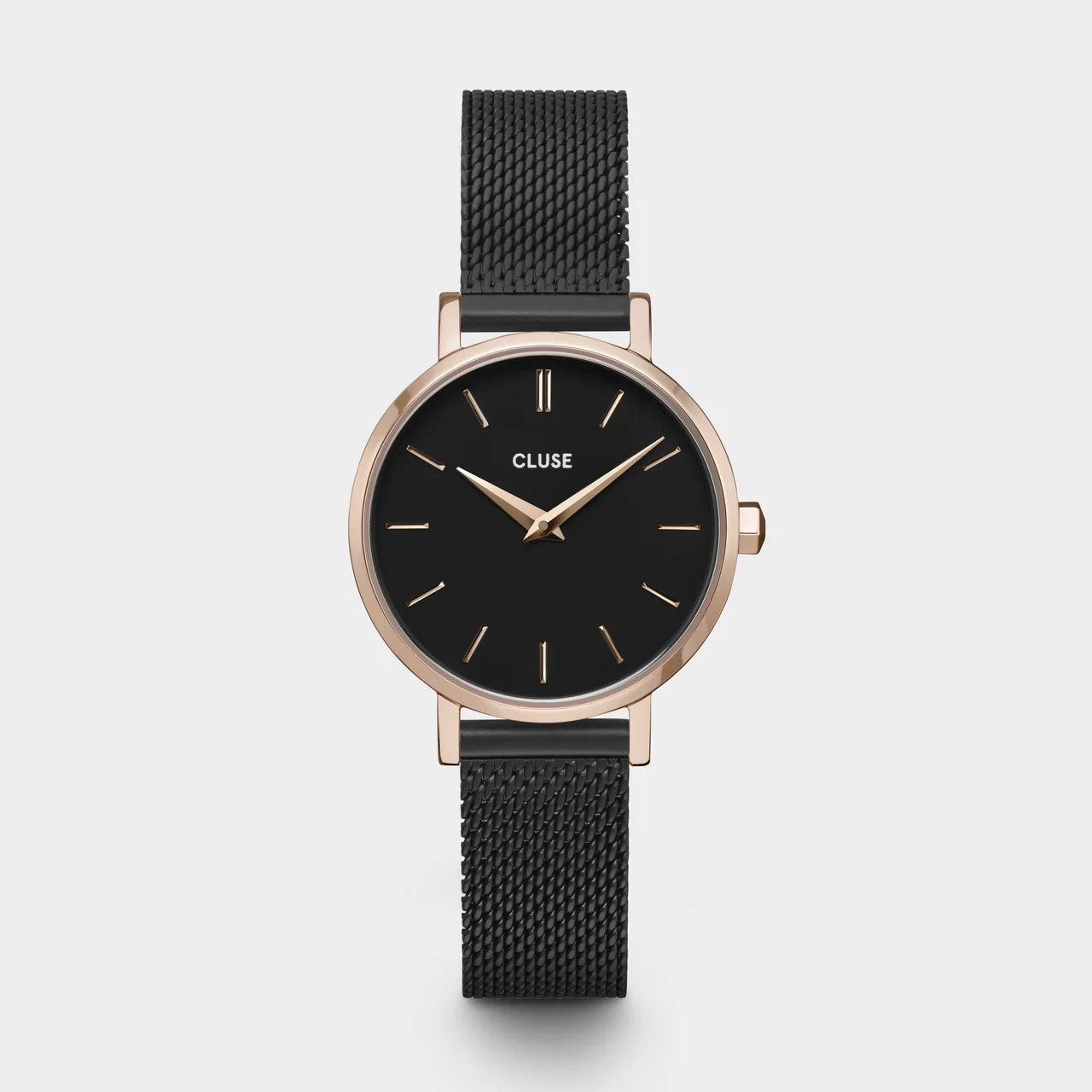 CLUSE Boho Chic Petite Watch Mesh, Full Black, Rose Gold Colour CW0101211004 28 mm kol saati
