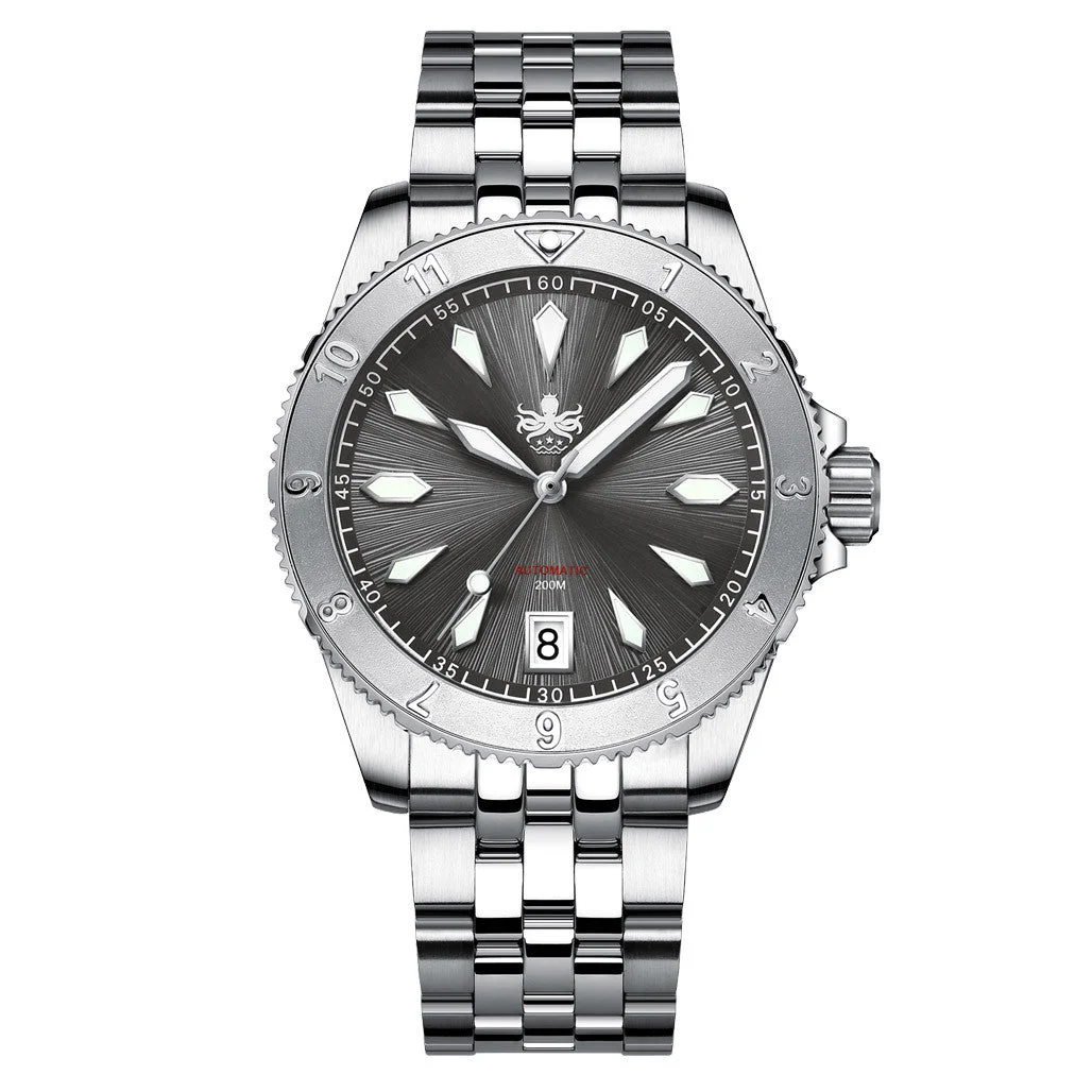 Phoibos Grey Voyager 2.0 Automatic Dive Watch with Double Dome AR Sapphire Crystal #PY026E 40 mm kol saati