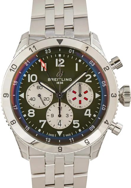 Breitling Super AVI B04 Chronograph GMT 46 Curtis Warhawk Green Dial AB04452A1L1A1 kol saa