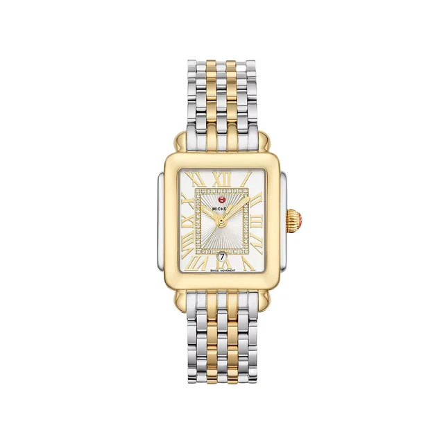 Michele Watches Michele Deco Madison Mid Two-Tone 18K Gold Diamond Dial Watch MWW06G000013