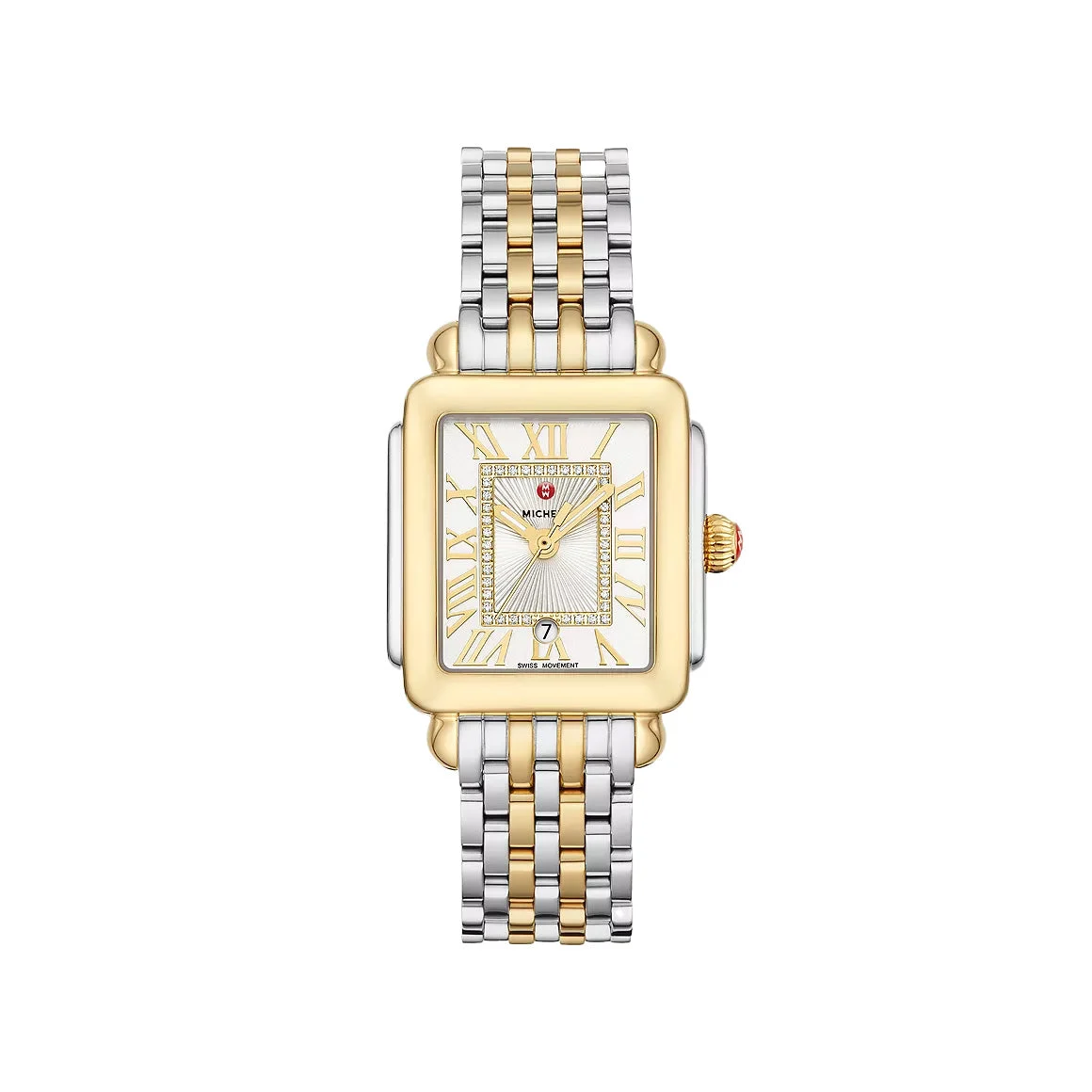 Michele Watches Michele Deco Madison Mid Two-Tone 18K Gold Diamond Dial Watch MWW06G000013 kol saati