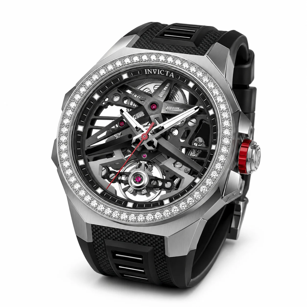Invicta Objet D Art Diamond Automatic Watch - 43mm, Black with Interchangeable Strap (70124) 43 mm kol saati
