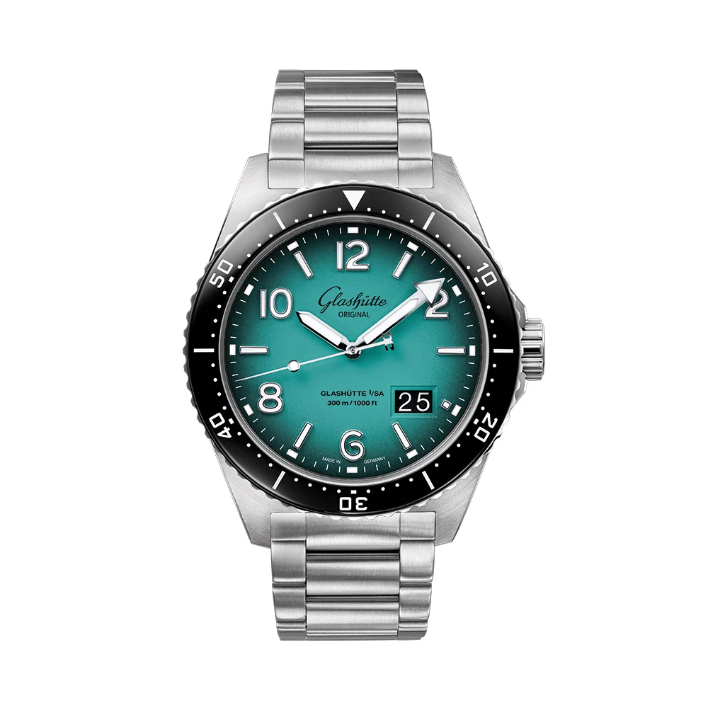 Glashutte Original SeaQ Panorama Date "Northern Tide“ Limited Edition 43.2mm - Turquoise on Bracelet w/ Additional Fabric Strap 1-36-13-08-80-70 43.2 mm kol saati