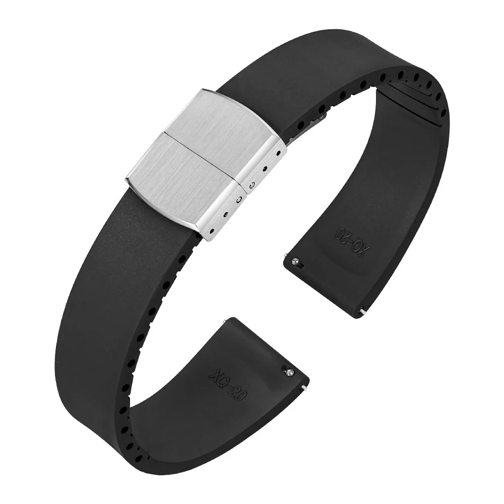 Watchdives Cut-to-Size CTS FKM Rubber Watch Strap with Deployant Clasp WDS003- CTS可剪氟胶带- 黑色-18mm 配弹簧扣 (库存) kol saati