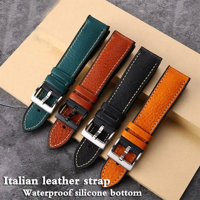 Watchdives Italian Leather Fluorine Rubber Watch Bands 8013-黑色-18-银针-42 kol saati