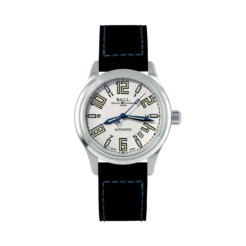 BALL Watch Trainmaster Arabic 38mm - White on Leather Strap NM1038D-LEA-WH 38 mm kol saati