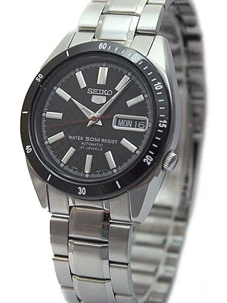 Seiko Automatic Watch with Carbon Fiber Dial and Black Bezel #SNKF51K1 kol saati
